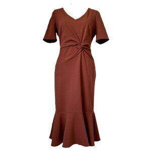London Times | Rust Colored Twisted Flounce-Hem Midi Dress Sz 8